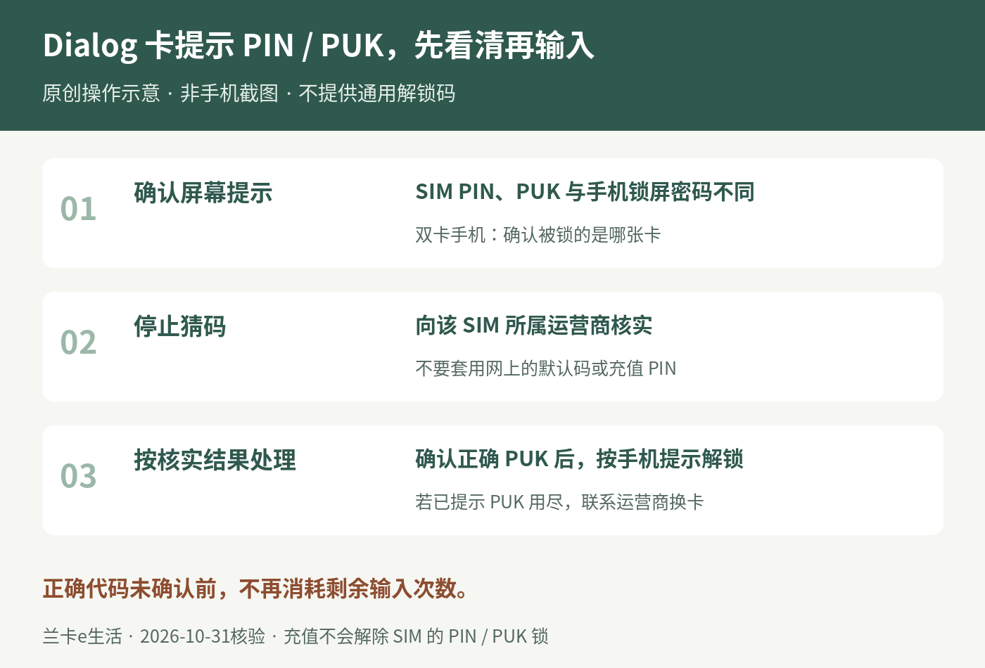 Dialog卡提示PIN或PUK怎么办？先别继续试码
